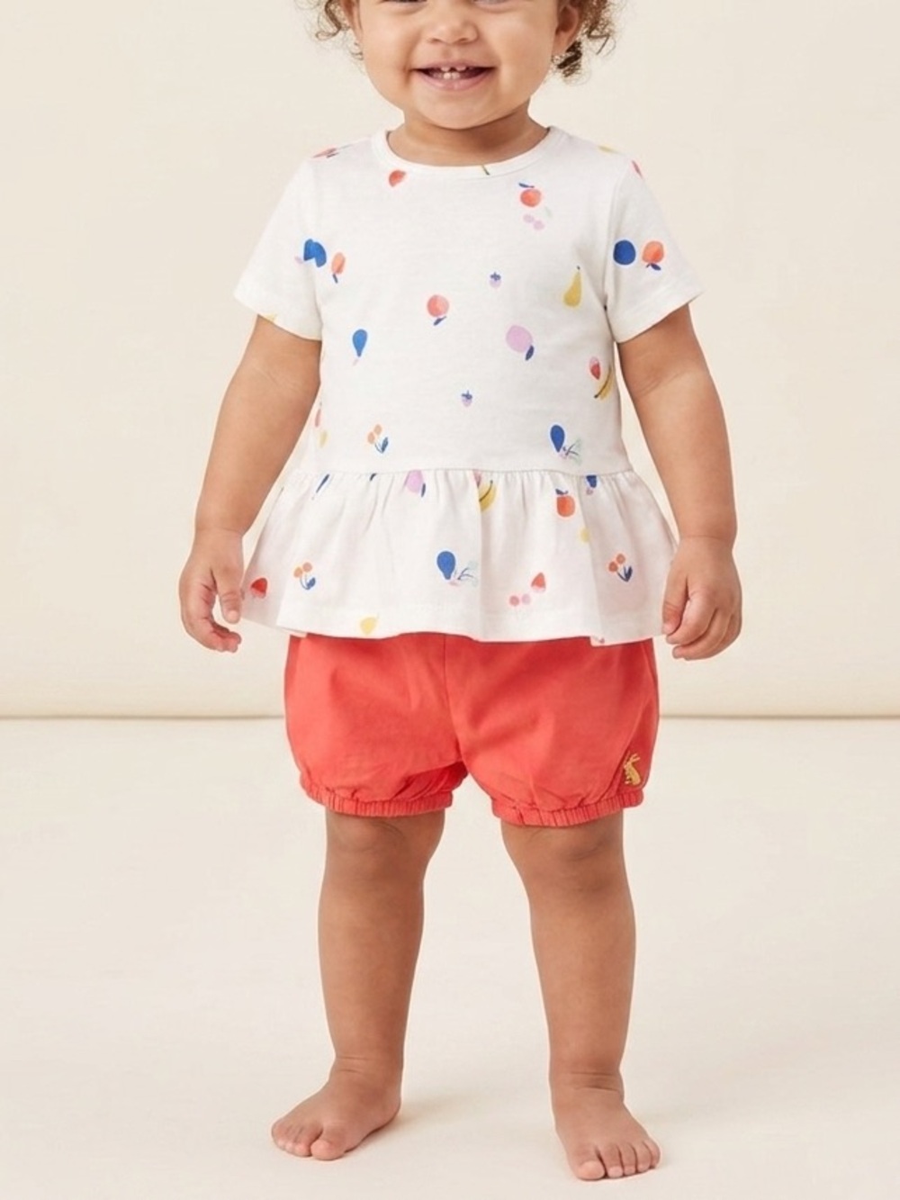 Joules Baby Girls 2-Piece Fruit Top & Coral Shorts Set